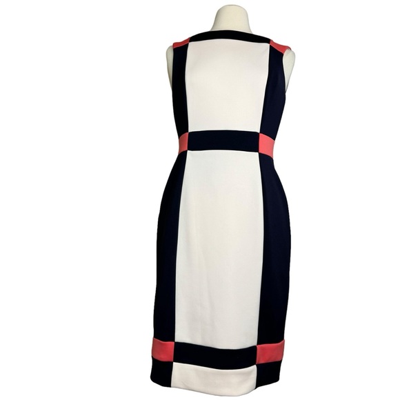 Maggy London Sleeveless Color Block Sheath Dress Size 10 Navy/Coral/Cream - Picture 1 of 6